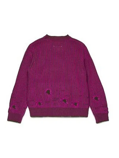 Mm6 Maison Margiela Pullover In Lana A Coste Con Rotture In Purple