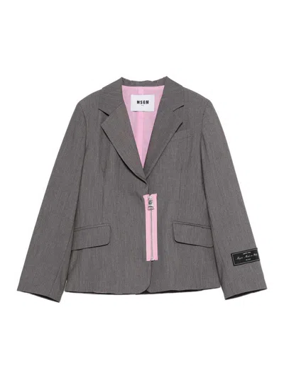 Msgm Zip-detail Jacket In Gray