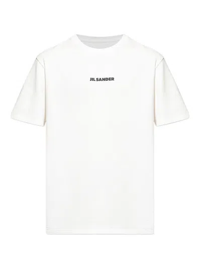 Jil Sander Men White Crewneck T-shirt With Logo Lettering On The Front In Cotton Man In White