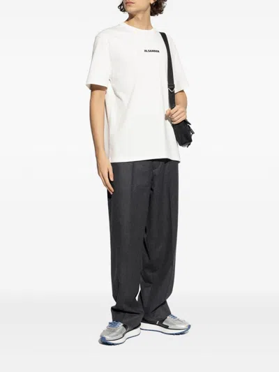 Jil Sander Men White Crewneck T-shirt With Logo Lettering On The Front In Cotton Man In White