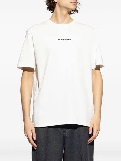 Jil Sander Men White Crewneck T-shirt With Logo Lettering On The Front In Cotton Man In White