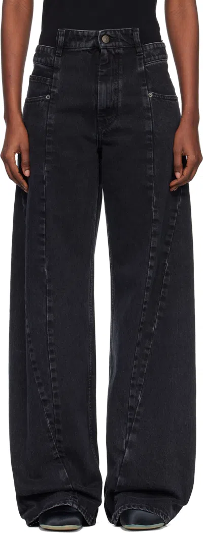 Maison Margiela Black Jeans With Wide Leg And Four-stitch Moniker Logo In Denim Woman