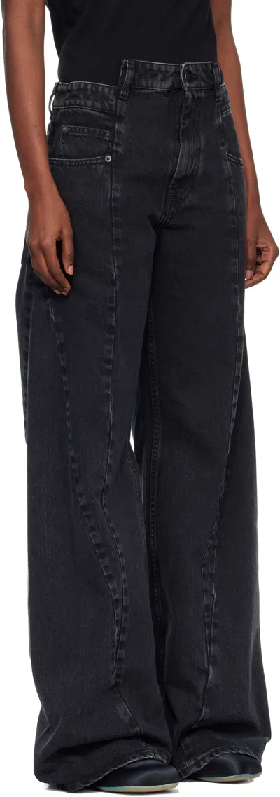 Maison Margiela Black Jeans With Wide Leg And Four-stitch Moniker Logo In Denim Woman
