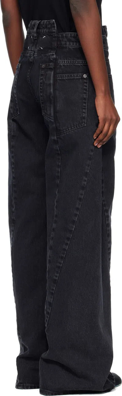 Maison Margiela Black Jeans With Wide Leg And Four-stitch Moniker Logo In Denim Woman