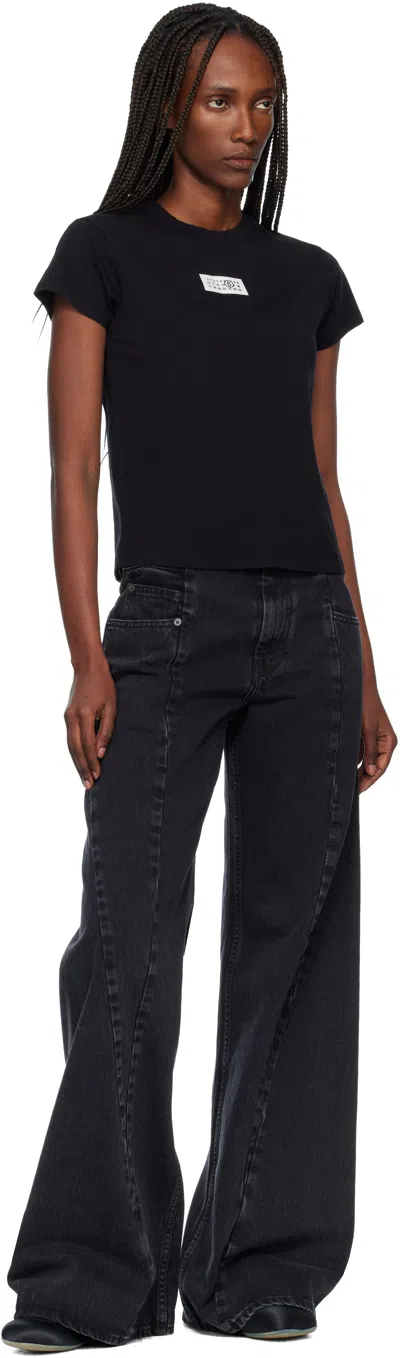 Maison Margiela Black Jeans With Wide Leg And Four-stitch Moniker Logo In Denim Woman