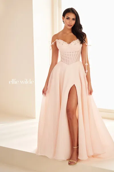 Ellie Wilde 37111 Long Formal Beaded Ball Gown Prom Dress In Red