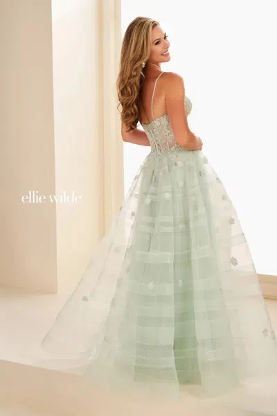 Ellie Wilde 37097 Floral Lace Long Formal Ball Gown Prom Dress In Brown