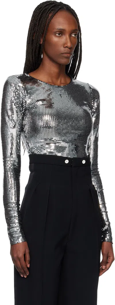 Mm6 Maison Margiela Metallic Long-sleeve T-shirt In Silver