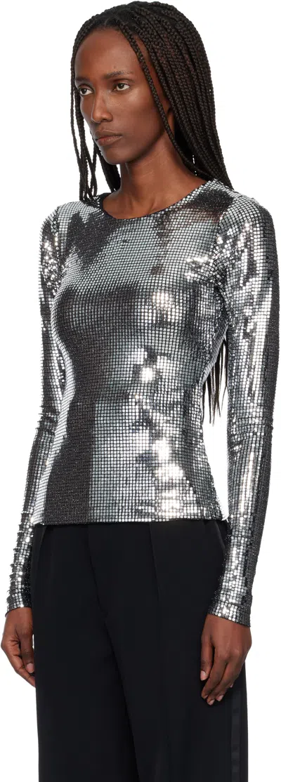 Mm6 Maison Margiela Metallic Long-sleeve T-shirt In Silver