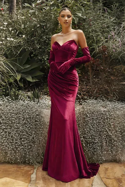 Ladivine Ch176 Mermaid Fitted Long Formal Corset Velvet Prom Dress In Burgundy