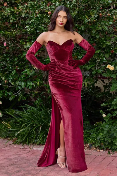 Ladivine Ch176 Mermaid Fitted Long Formal Corset Velvet Prom Dress In Burgundy