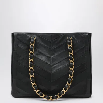 Valentino Garavani  Garavani Laseine Shopping Bag In Nappa Leather With A Chevron Pattern W In Black