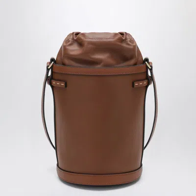 Valentino Vlogo Signature Leather Bucket Bag Strap In Brown