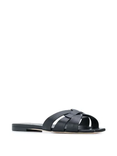 Saint Laurent Tribute Nu Pieds Embossed Croc Flat Sandals In Black