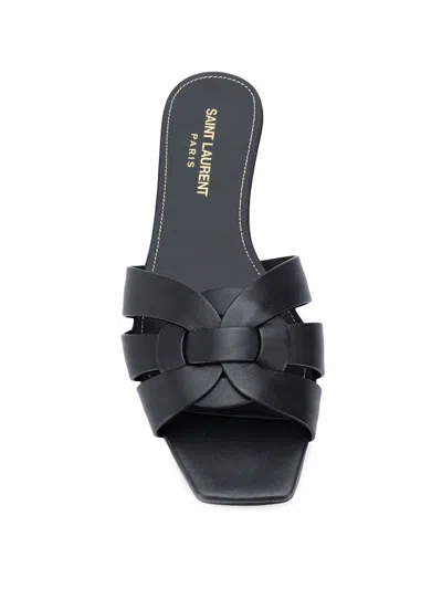 Saint Laurent Tribute Nu Pieds Embossed Croc Flat Sandals In Black