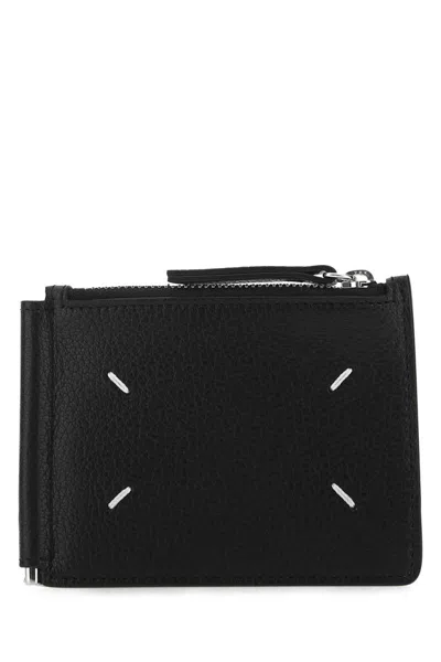 Maison Margiela Calfskin Leather Wallet With Contrasting Logo Stitching In Black