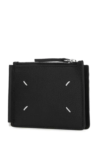 Maison Margiela Calfskin Leather Wallet With Contrasting Logo Stitching In Black