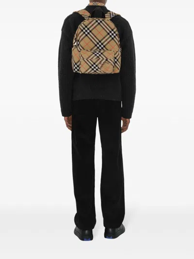 Burberry Check Pattern Backpack With Front Pocket In Brown