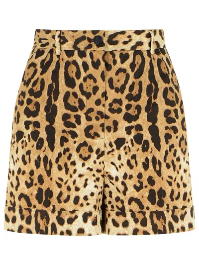 Dolce & Gabbana 'leo' Brown Cotton Shorts In Animal Print