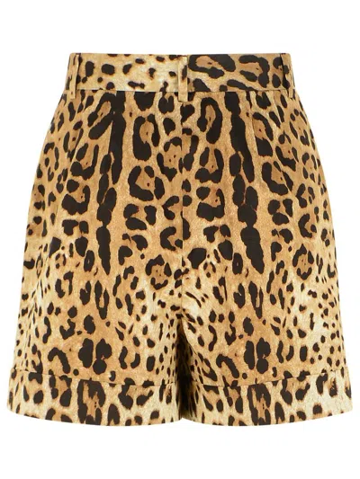 Dolce & Gabbana 'leo' Brown Cotton Shorts In Animal Print