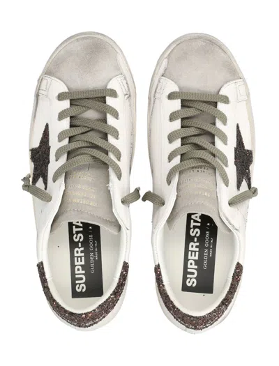 Golden Goose Superstar Sneakers Glitter Heel Star Detail In White