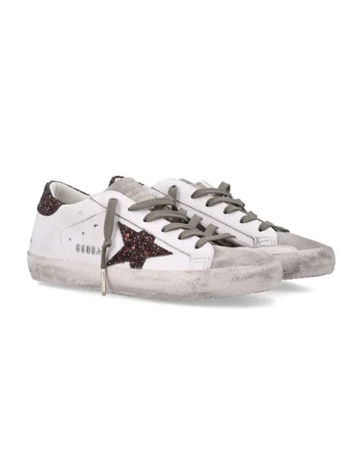 Golden Goose Superstar Sneakers Glitter Heel Star Detail In White