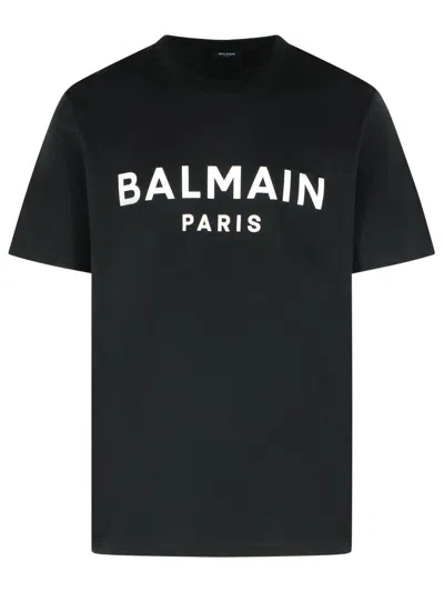 Balmain Logo Embossed Cotton T Shirt In Black