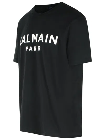 Balmain Logo Embossed Cotton T Shirt In Black