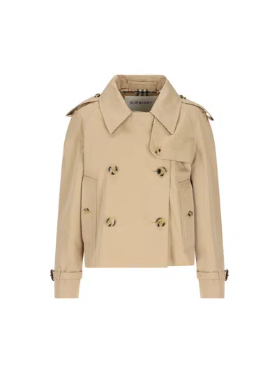 Burberry Cropped Heritage Trench Coat In Beige Gabardine Women In Brown