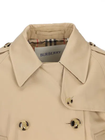 Burberry Cropped Heritage Trench Coat In Beige Gabardine Women In Brown