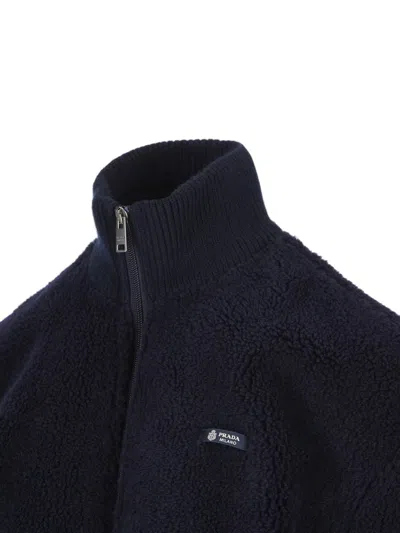 Prada Fleece Bomber Jacket In Blue