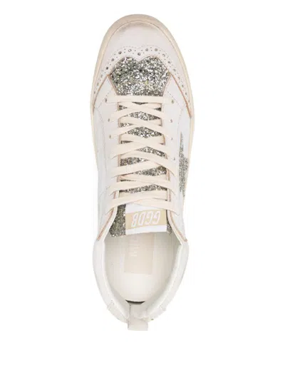 Golden Goose Mid Star Glitter-star Round-toe Sneakers In White