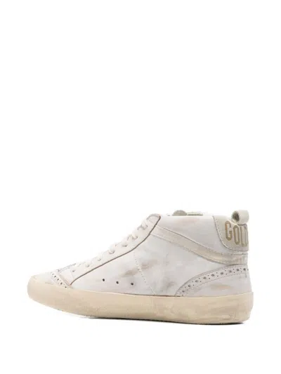 Golden Goose Mid Star Glitter-star Round-toe Sneakers In White