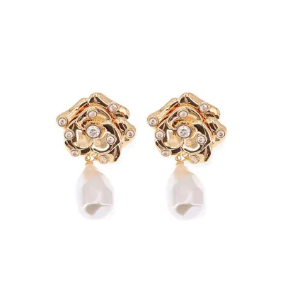 Self-portrait Flower Pearl Drop Earrings In Gold