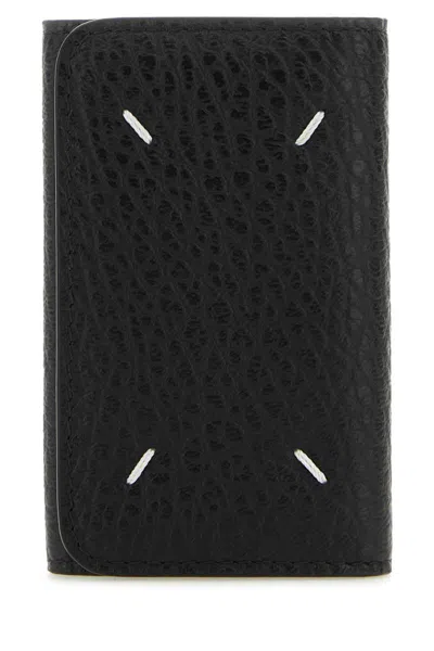 Maison Margiela Women Black Leather Four Stitches Keyring Case In Black