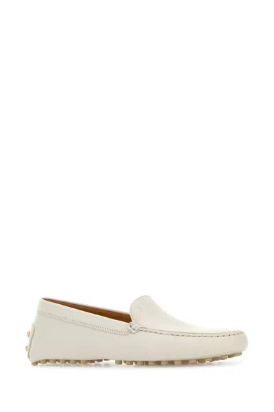 Tod's Cream Calf Leather Bos Taurus Slip-on Loafers In White