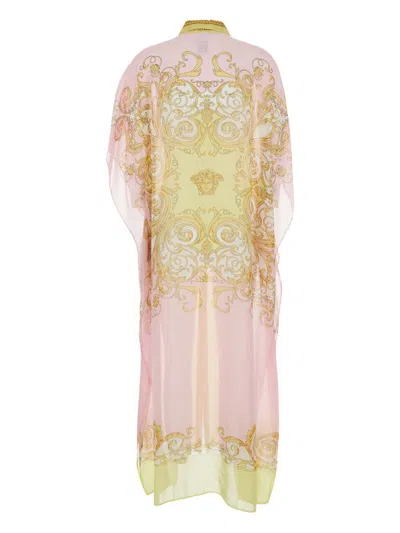 Versace Multicolor Caftan With Button Closure And All-over Geometric Print In Fabric Woman In Multi