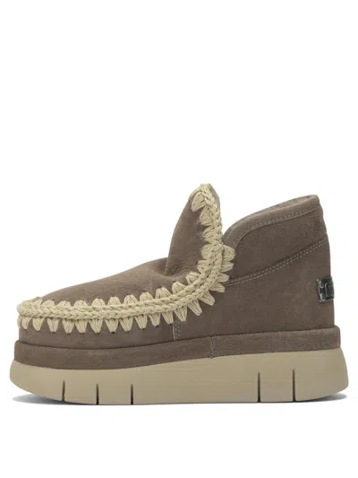 Mou Grey Sheepskin Ankle Boots In Gray