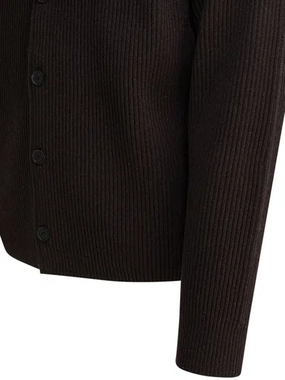 Auralee Ribbed Point-collar Cardigan In Brown