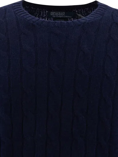 Polo Ralph Lauren Long-sleeved Navy Pullover With Textured Design In Blue