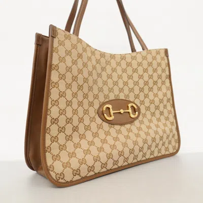 Pre-owned Gucci Beige Brown Canvas Tote Bag () In Multi