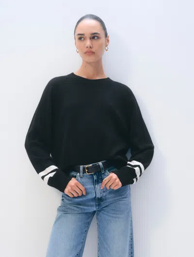 White & Warren Cashmere Easy Sweatshirt In Black/soft White In Black/soft White In Multi