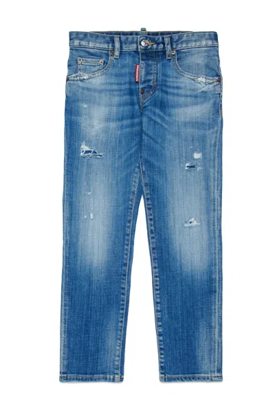 Dsquared2 Kids Stanislav Distressed Logo Patch Jeans In Blue