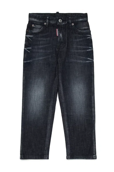 Dsquared2 Kids Logo Patch Distressed Jeans In Black