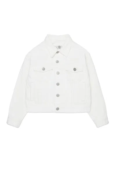Mm6 Maison Margiela Denim Jacket With Printed Logo In White
