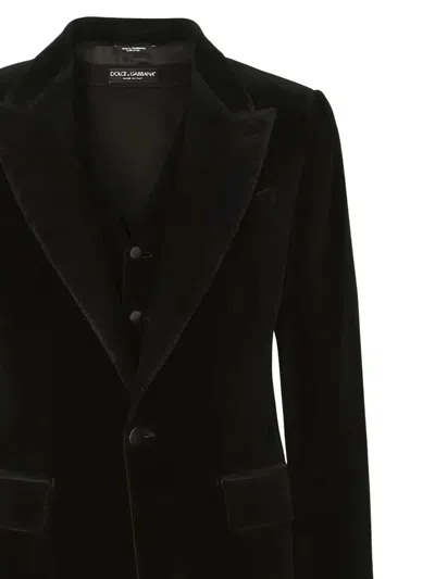 Dolce & Gabbana Tailored Suit Three Piece Velvet Texture In Black