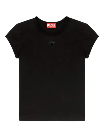 Diesel Women Black T-shirt With Logo On The Front And Ribbed Design In Cotton Woman