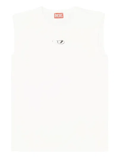 Diesel T-bisco-iod White Sleeveless Top With Logo Detail On The Front In Cotton Man
