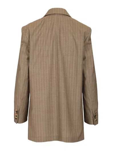 Max Mara Acciaio Double Breasted Oversized Pinstripe Blazer Jackets Brown In Brown
