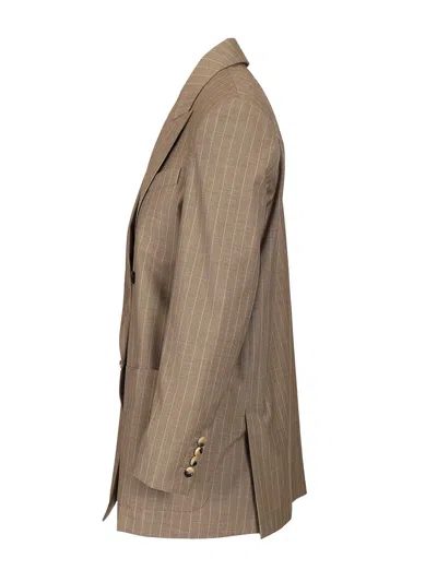 Max Mara Acciaio Double Breasted Oversized Pinstripe Blazer Jackets Brown In Brown
